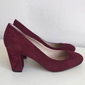 Burgundy Suede Chunky Block Stacked Heels